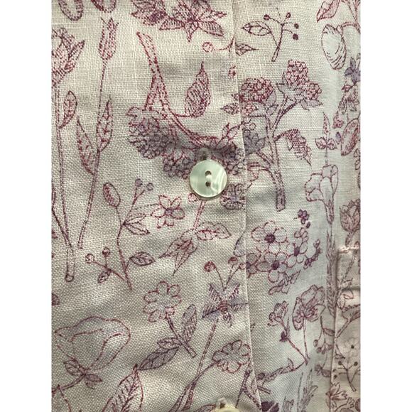 L.L.Bean Womens Linen Button Up Short Sleeve Shirt Medium Pink Floral Cottage - Picture 2 of 8